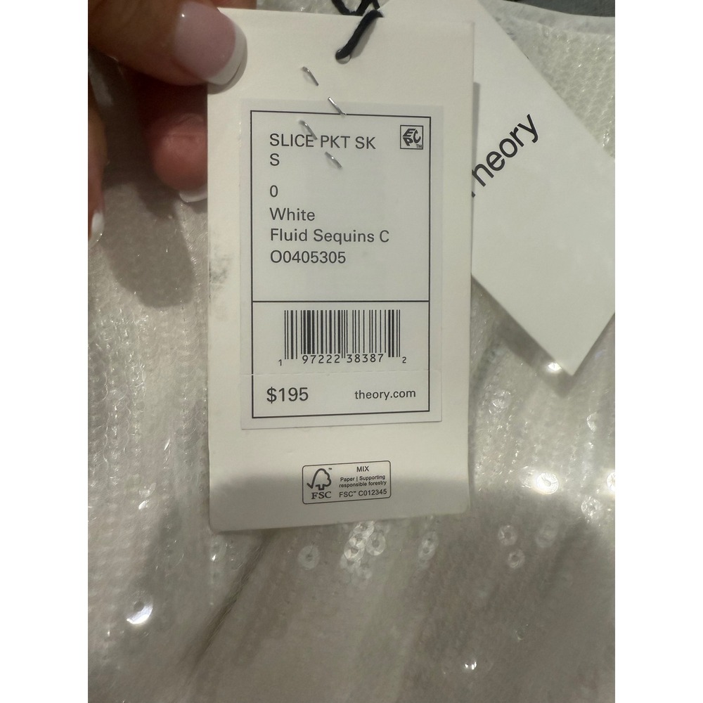 NWT Theory Sequin Fluid Slice Pocket Skirt in White Sz 0 $195 - Picture 7 of 9